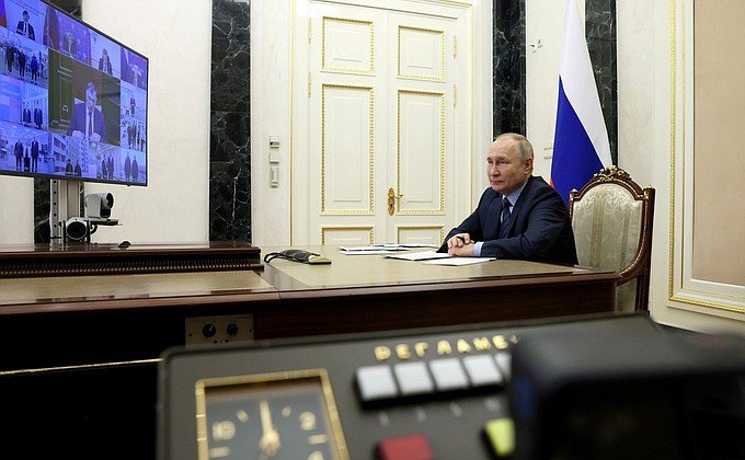 30 ноября 2022 года. Москва, Кремль. Совещание по открытию социальных объектов (в режиме видеоконференции). Фото: пресс-служба Президента РФ kremlin.ru