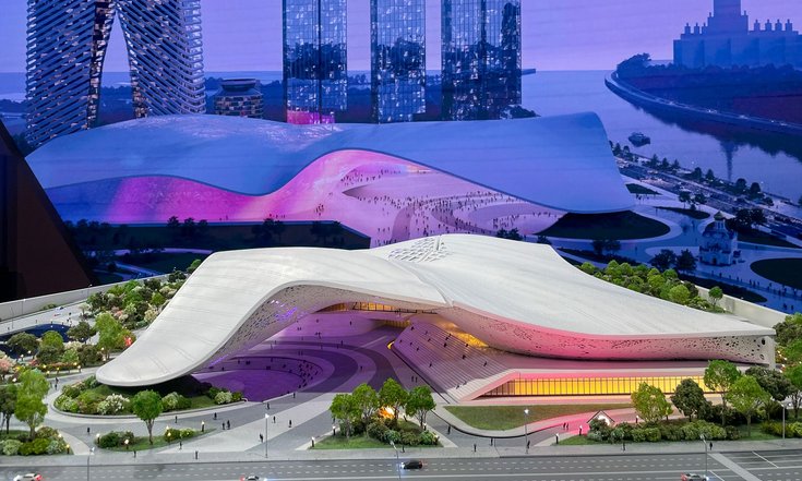 Москва. Макет комплекса Национального центра «Россия» на Краснопресненской набережной. Фото: mos.ru