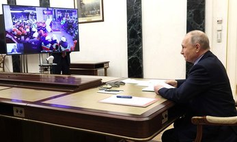 1 марта 2023 года. Москва, Кремль. Открытие Большой кольцевой линии московского метро (в режиме видеоконференции). Фото: пресс-служба Президента РФ kremlin.ru