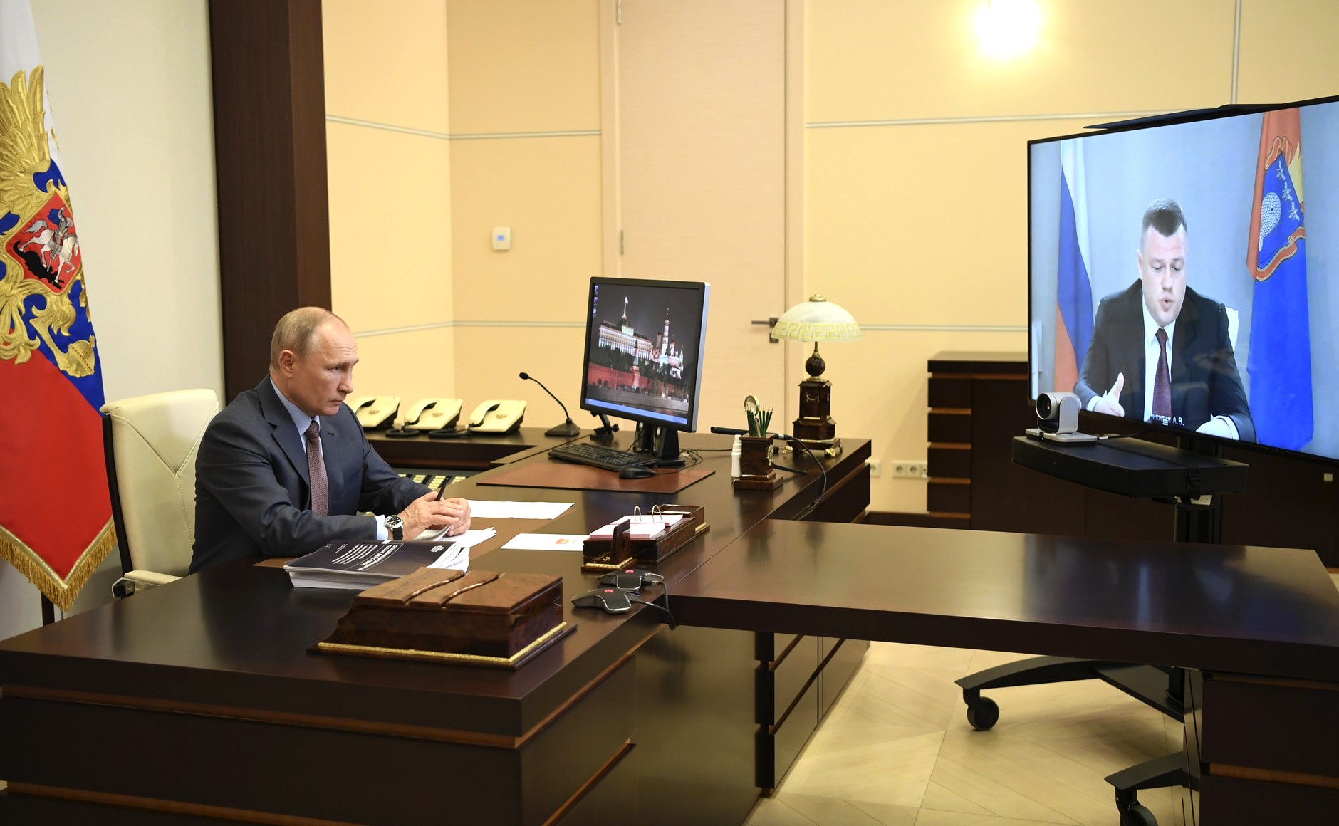2 июня 2020 года. Рабочая встреча с Губернатором Тамбовской области Александром Никитиным (в режиме видеоконференции). Фото: Kremlin.ru