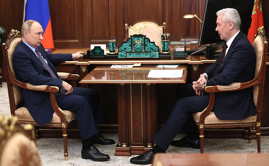 20 января 2022 года, Москва. Встреча Президента РФ Владимира Путина с мэром Москвы Сергеем Собяниным.