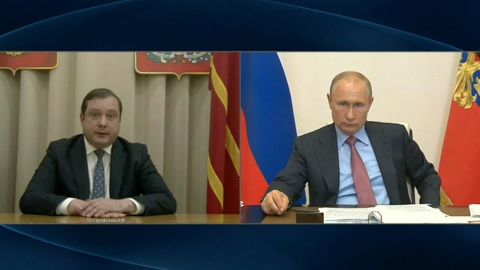 27 мая 2020 года. Рабочая встреча с губернатором Смоленской области Алексеем Островским (в режиме видеоконференции). Скриншот телетрансляции