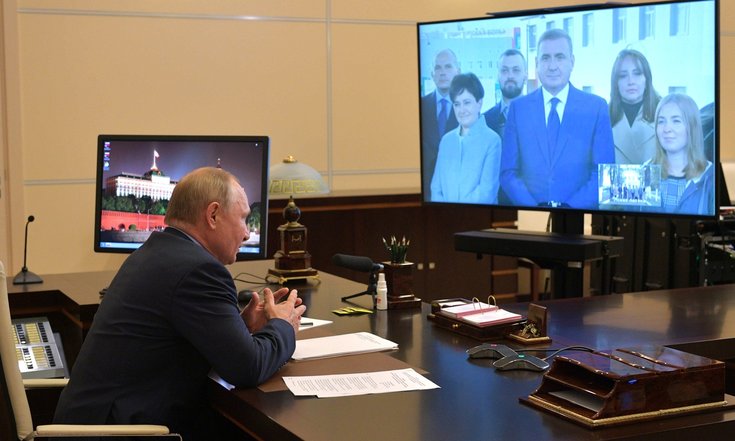14 сентября 2021 года, Московская область, Ново-Огарёво. Беседа с Губернатором Тульской области Алексеем Дюминым и жителями региона (в режиме видеоконференции). Фото: kremlin.ru