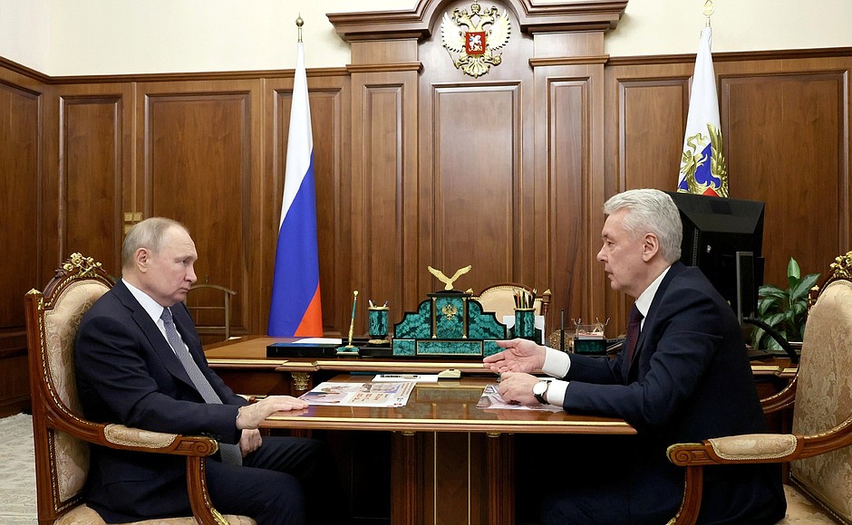 7 февраля 2023 года. Москва, Кремль. Встреча с мэром Москвы Сергеем Собяниным. Фото: пресс-служба Президента РФ